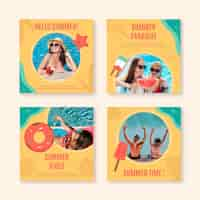 Vector gratuito colección plana de publicaciones de instagram de verano con foto