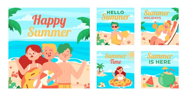Colección plana de publicaciones de instagram de verano