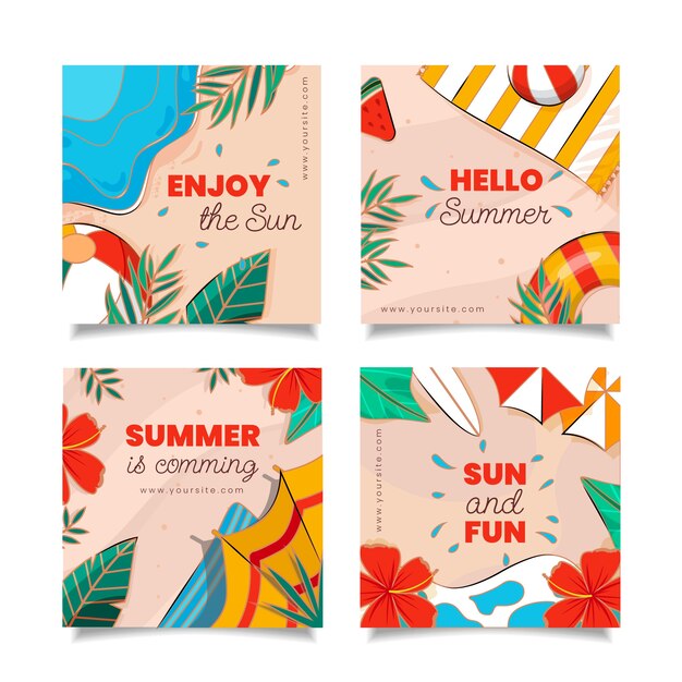 Colección plana de publicaciones de instagram de verano