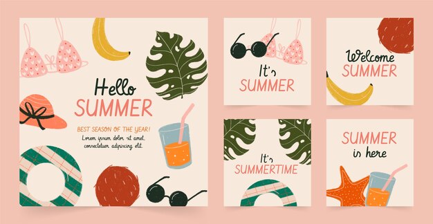 Colección plana de publicaciones de instagram de verano