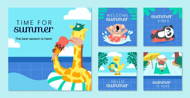 Colección plana de publicaciones de instagram de verano