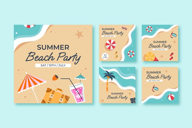 Colección plana de publicaciones de instagram para el verano