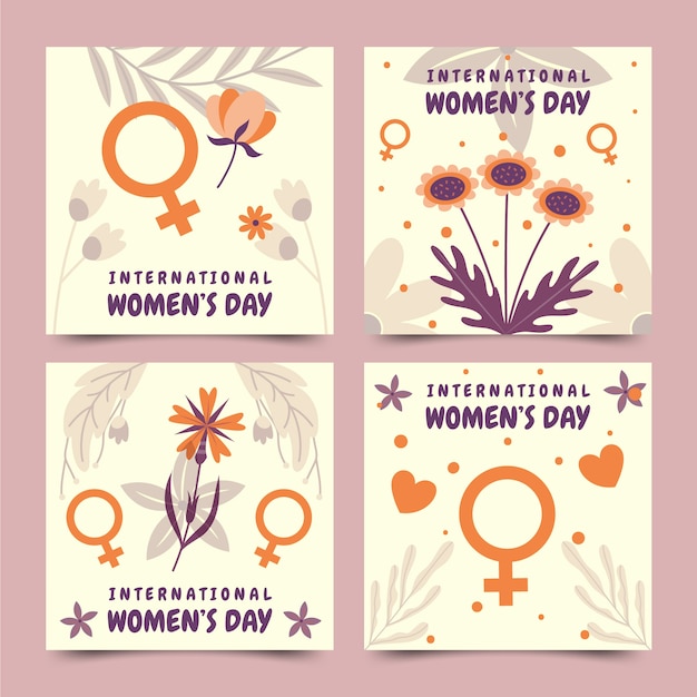 Vector gratuito colección plana de publicaciones en redes sociales del día internacional de la mujer