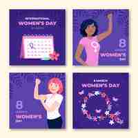 Vector gratuito colección plana de publicaciones en redes sociales del día internacional de la mujer