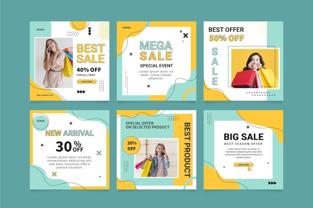 Colección plana de publicaciones de venta de instagram con foto