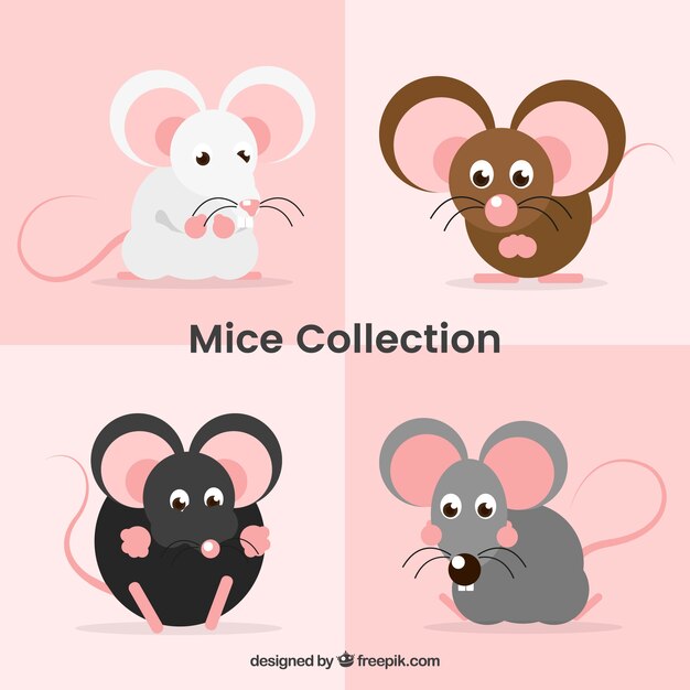 Colección plana de ratones con diferentes poses