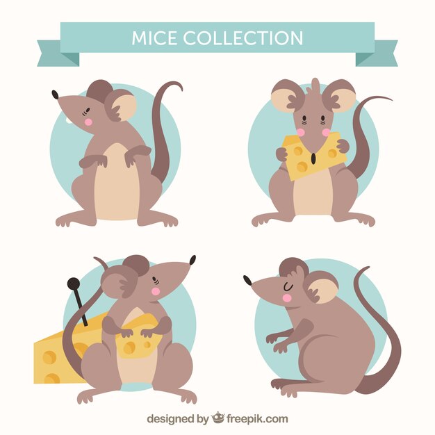 Colección plana de ratones con diferentes poses 