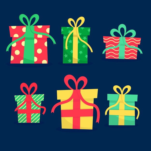 Colección plana de regalos de navidad