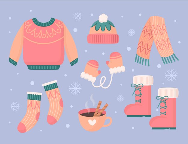 Colección plana de ropa de invierno y básicos
