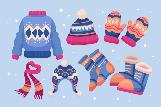 Colección plana de ropa de invierno y básicos