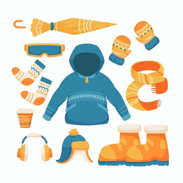 Colección plana de ropa de invierno y básicos