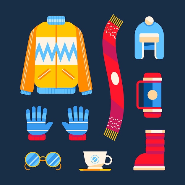 Colección plana de ropa de invierno y básicos