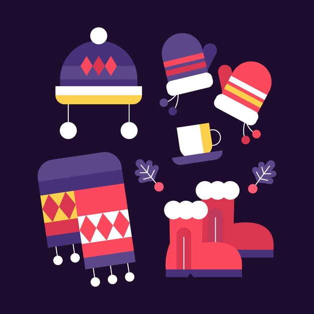Colección plana de ropa de invierno y básicos