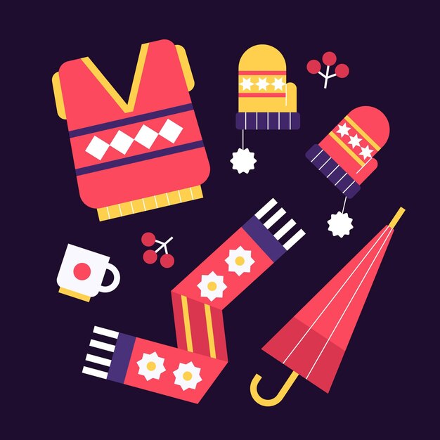 Colección plana de ropa de invierno y básicos