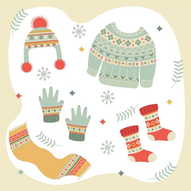 Colección plana de ropa de invierno y básicos