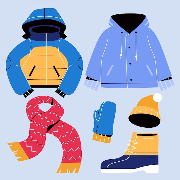 Colección plana de ropa de invierno y básicos