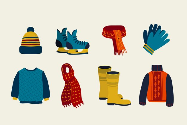 Colección plana de ropa de invierno y básicos