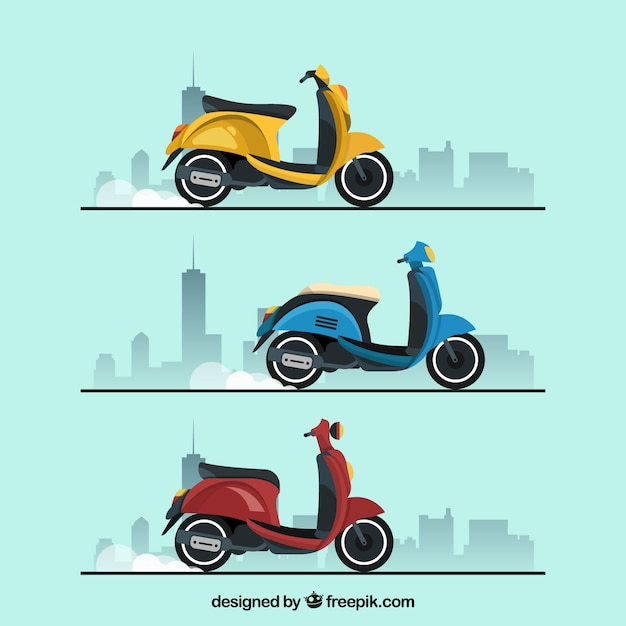 Vector gratuito colección plana de scooter eléctrica