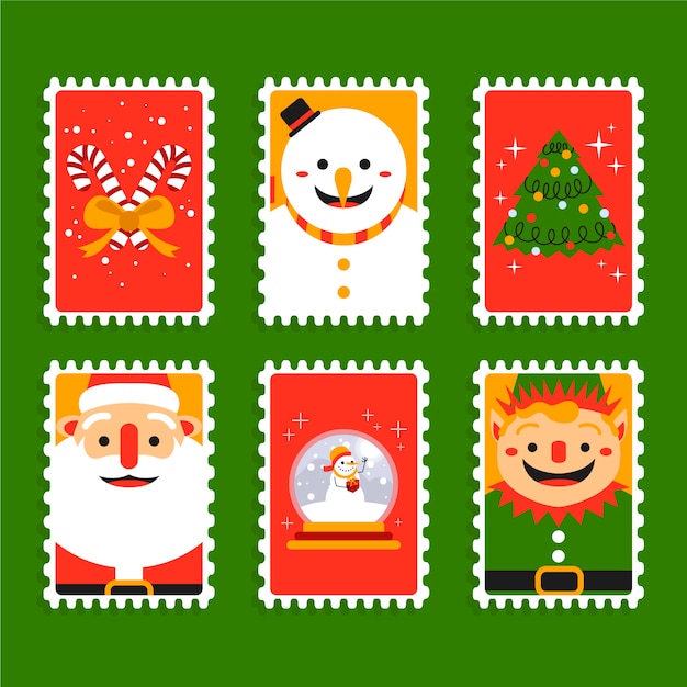 Vector gratuito colección plana de sellos navideños