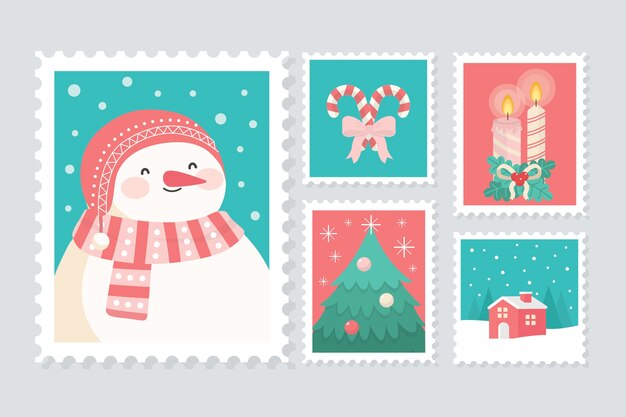 Colección plana de sellos navideños