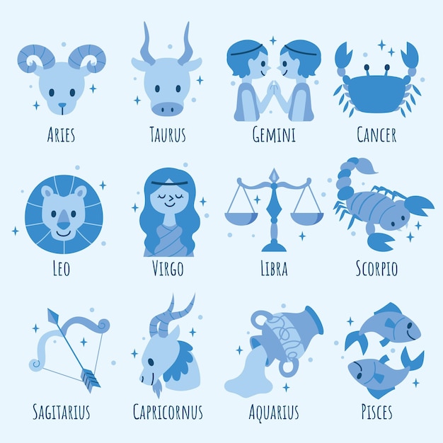 Colección plana de signos del zodíaco