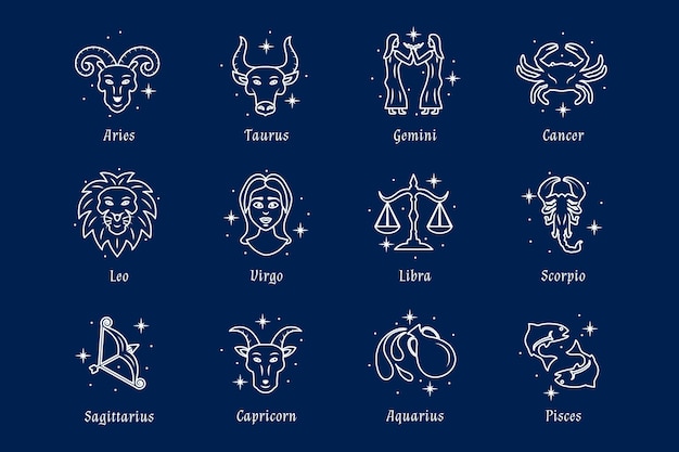 Colección plana de signos del zodíaco