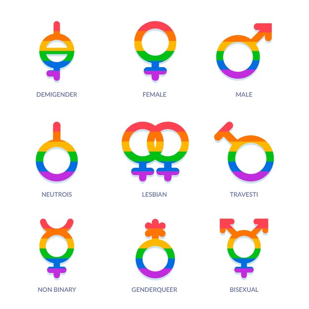 Colección plana de símbolos lgbt del mes del orgullo