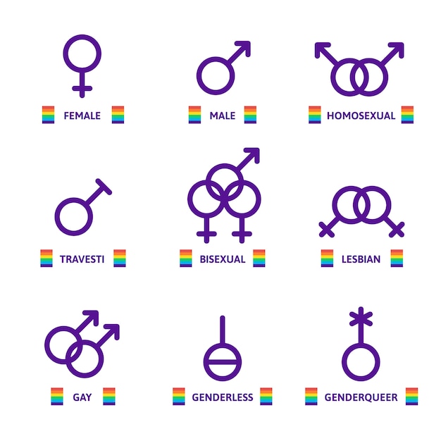 Vector gratuito colección plana de símbolos lgbt del mes del orgullo