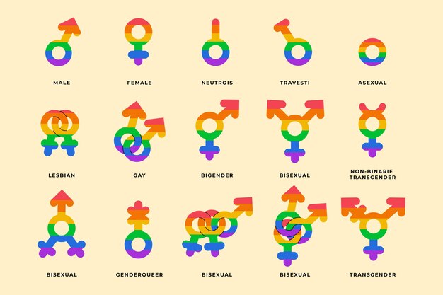 Colección plana de símbolos lgbt del mes del orgullo