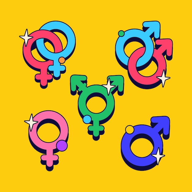 Colección plana de símbolos del mes del orgullo lgbt