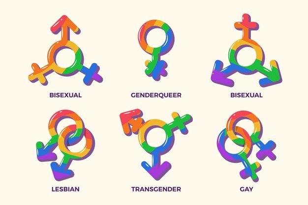 Colección plana de símbolos del mes del orgullo lgbt