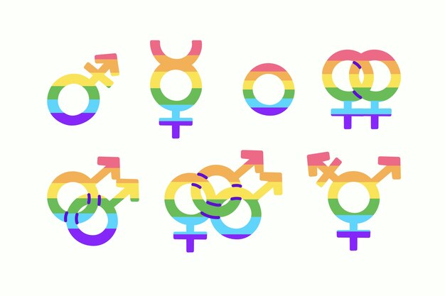 Colección plana de símbolos del mes del orgullo lgbt
