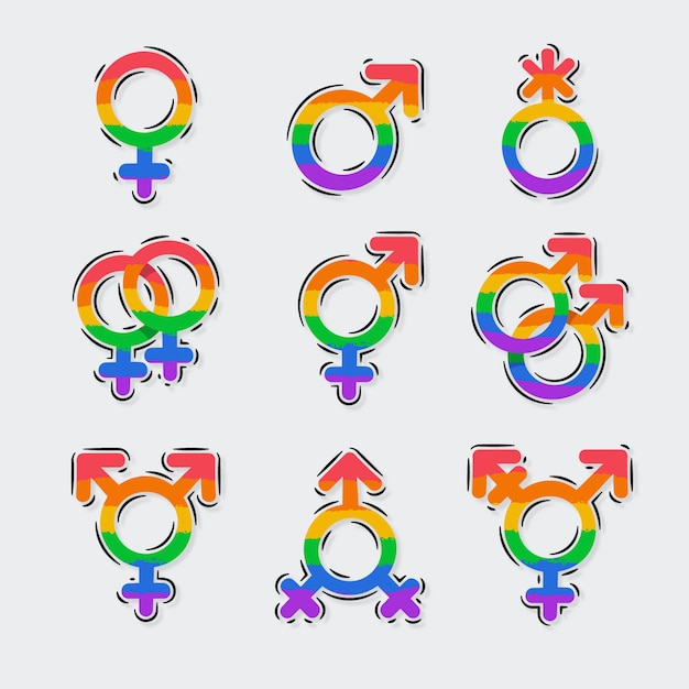 Colección plana de símbolos del mes del orgullo lgbt