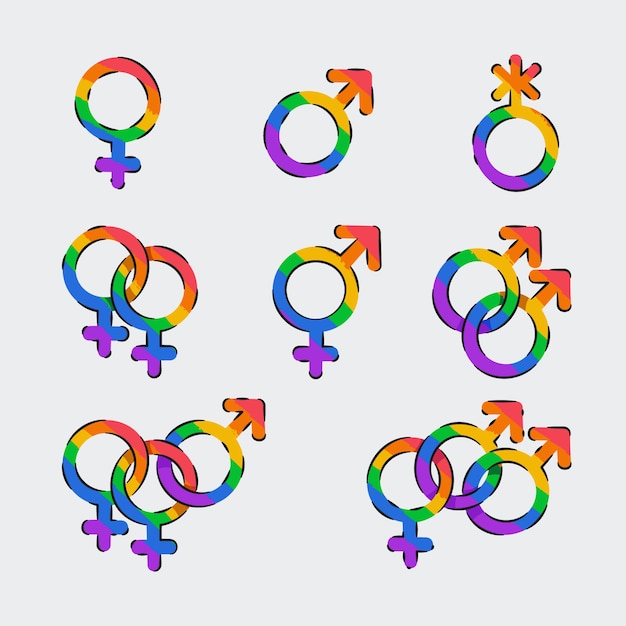 Colección plana de símbolos del mes del orgullo lgbt