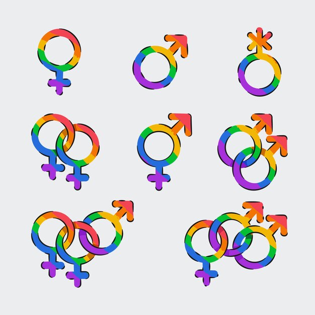 Colección plana de símbolos del mes del orgullo lgbt