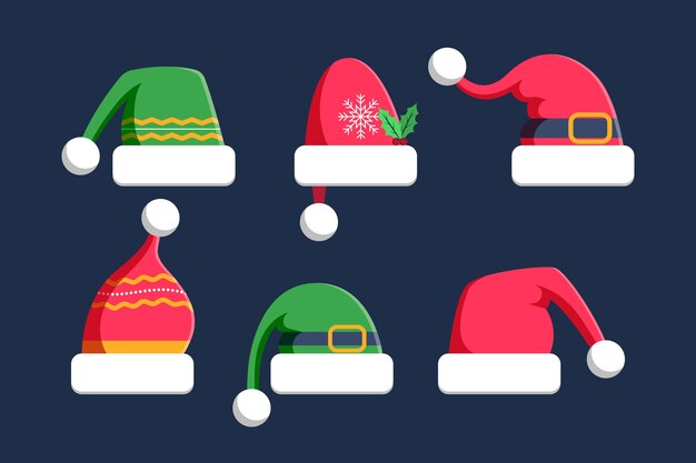 Colección plana de sombreros de santa