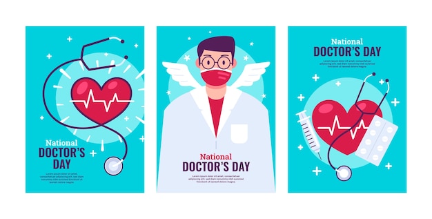 Vector gratuito colección plana de tarjetas del día del médico nacional