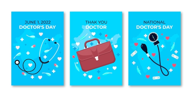 Vector gratuito colección plana de tarjetas del día del médico nacional