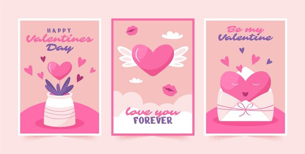 Colección plana de tarjetas de felicitación de celebración del día de san valentín