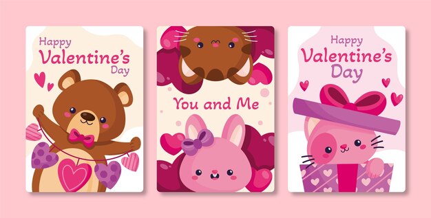 Colección plana de tarjetas de felicitación de celebración del día de san valentín