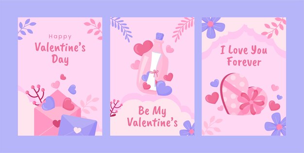 Colección plana de tarjetas de felicitación de celebración del día de san valentín