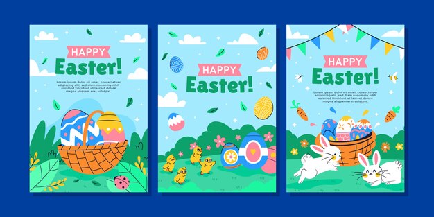 Colección plana de tarjetas de felicitación de celebración de pascua