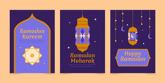 Vector gratuito colección plana de tarjetas de felicitación de celebración de ramadán