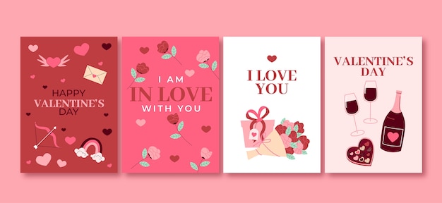 Colección plana de tarjetas de felicitación del día de san valentín