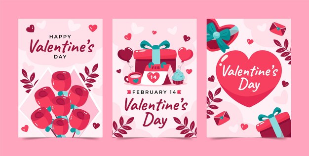 Colección plana de tarjetas de felicitación del día de san valentín