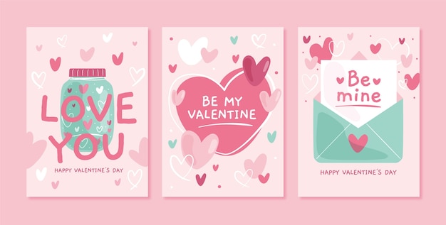 Colección plana de tarjetas de felicitación del día de san valentín