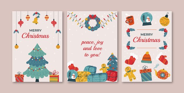 Colección plana de tarjetas de felicitación de feliz navidad