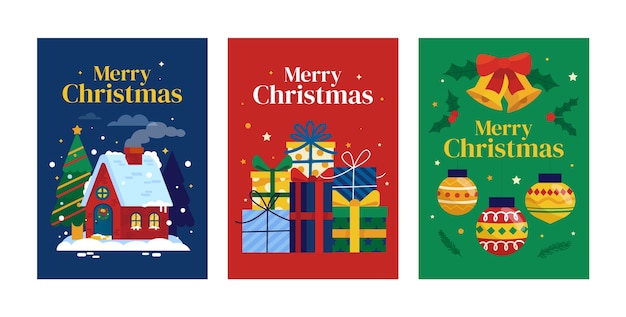 Colección plana de tarjetas de felicitación de feliz navidad