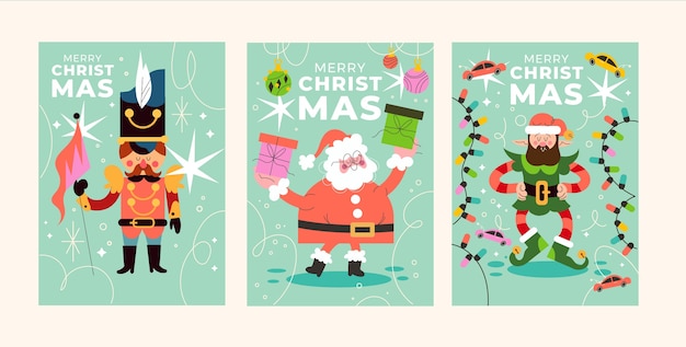 Vector gratuito colección plana de tarjetas de felicitación navideñas.