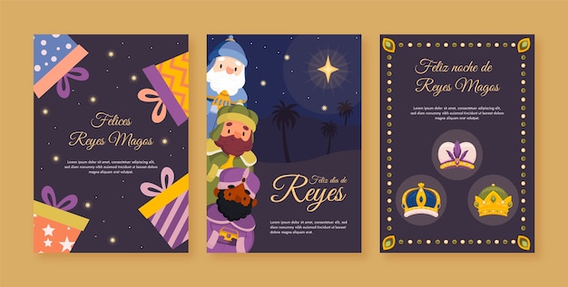 Vector gratuito colección plana de tarjetas de felicitación reyes magos